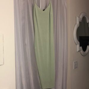 Green Silk Body Con Midi Dress